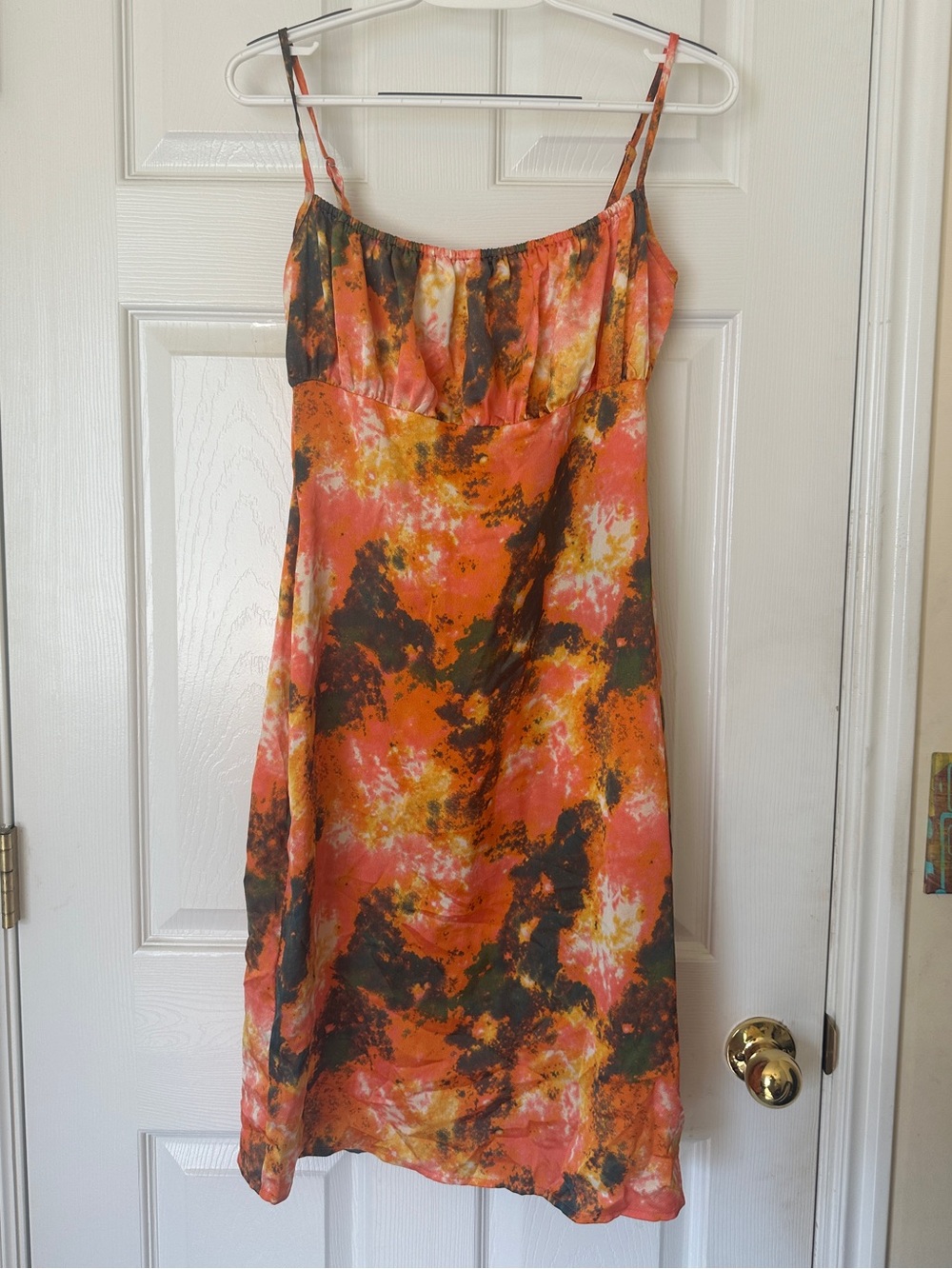 Orange, Pink & Black Tie-Dye Abstract Print Slip Dress